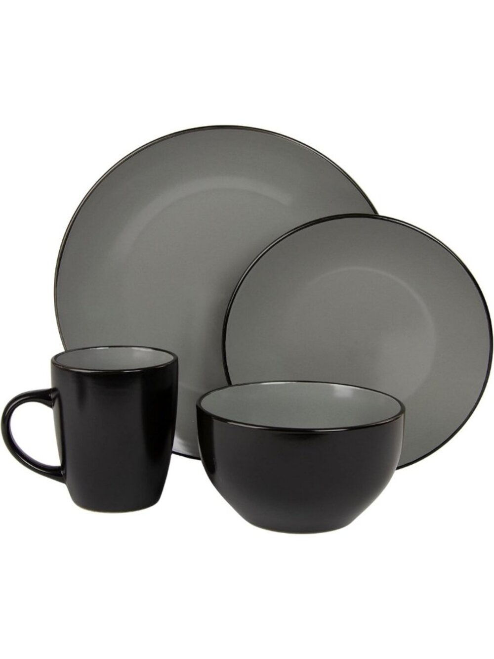 Elegant 16-Piece Two-Tone Coupe Dinnerware Set - Black & Gray, Stylish Tableware